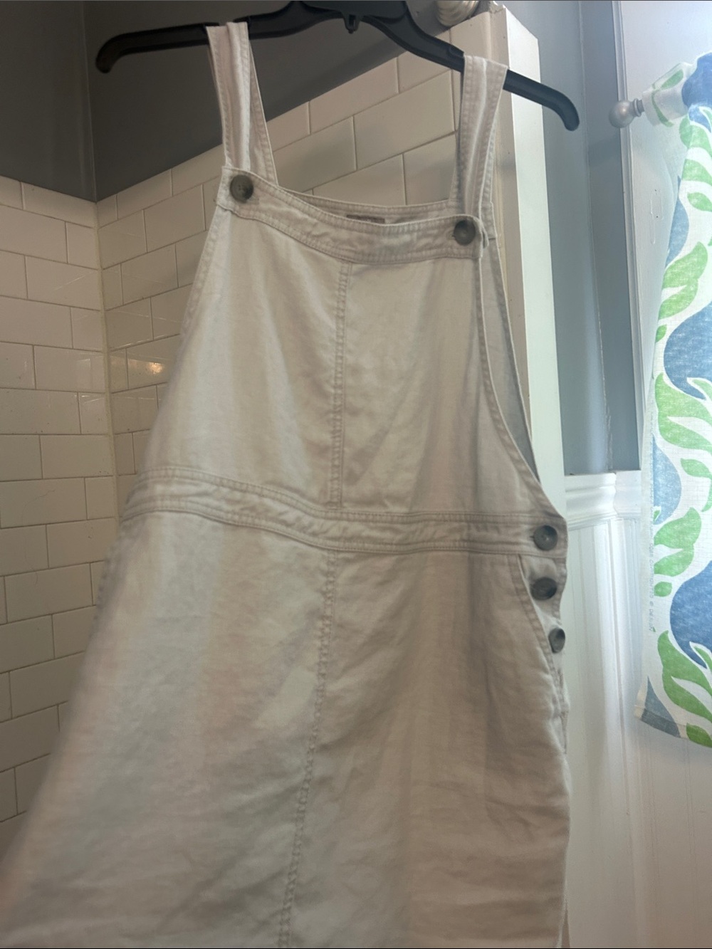 J. Jill Pure Linen Overall Dress Jumper Pinafore Light Gray Petite Large